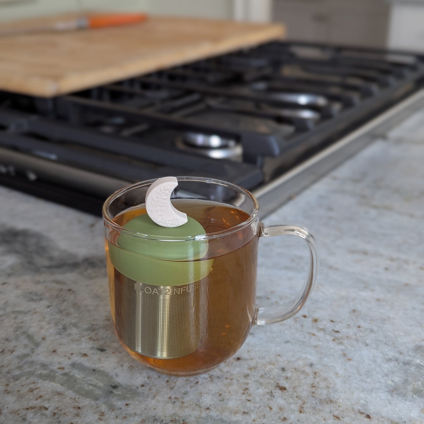 Ivory Floral Crescent Moon Floating Tea Steeper