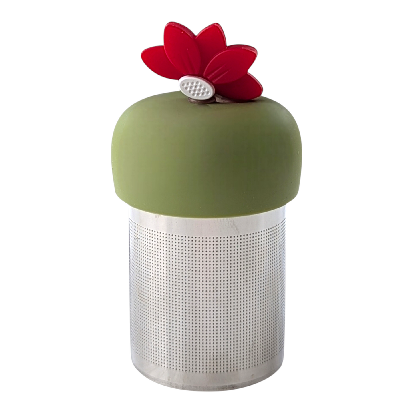 Bright Red Lotus Flower Floating Tea Steeper I Green Base