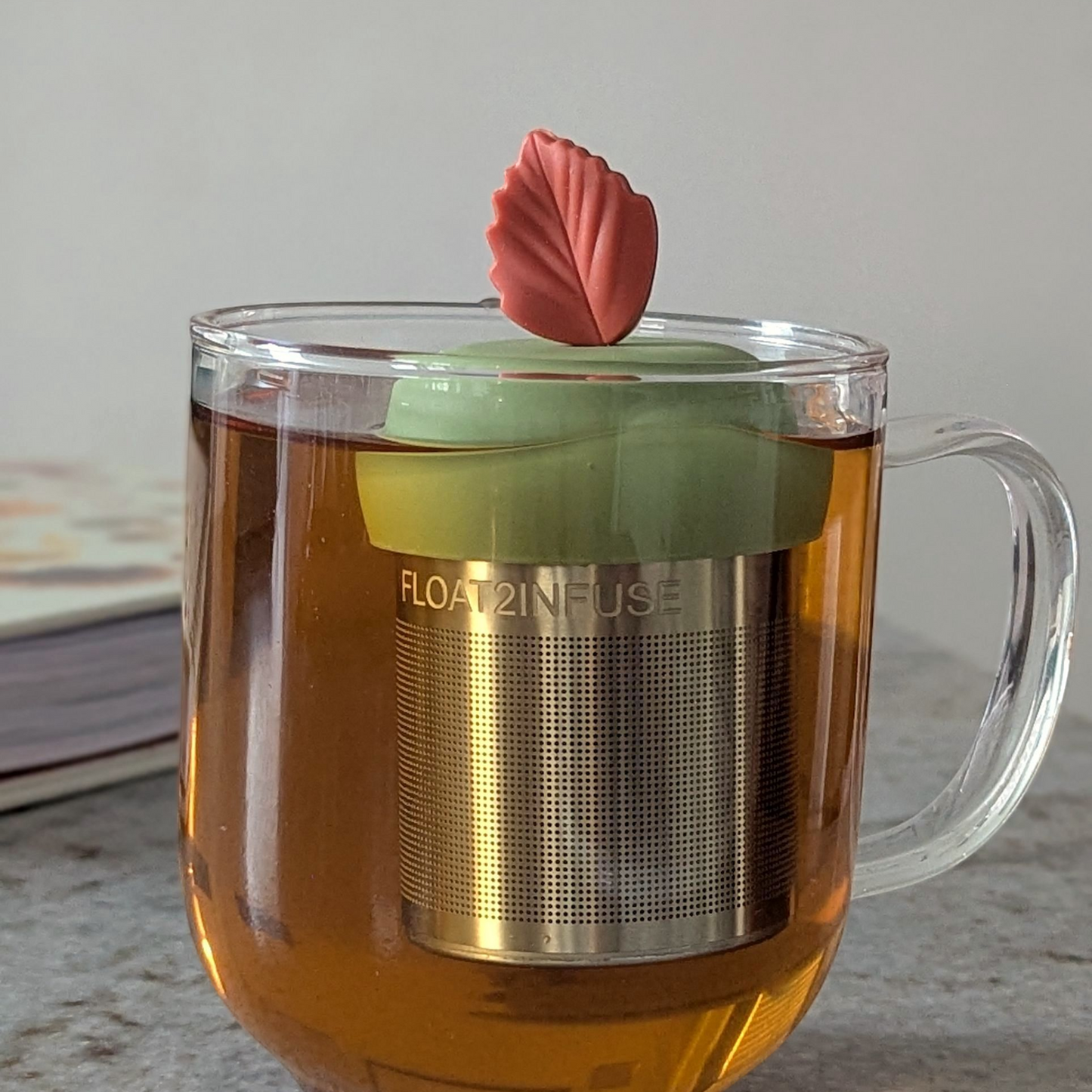 Red Fall Leaf Floating Tea Steeper I Green Base