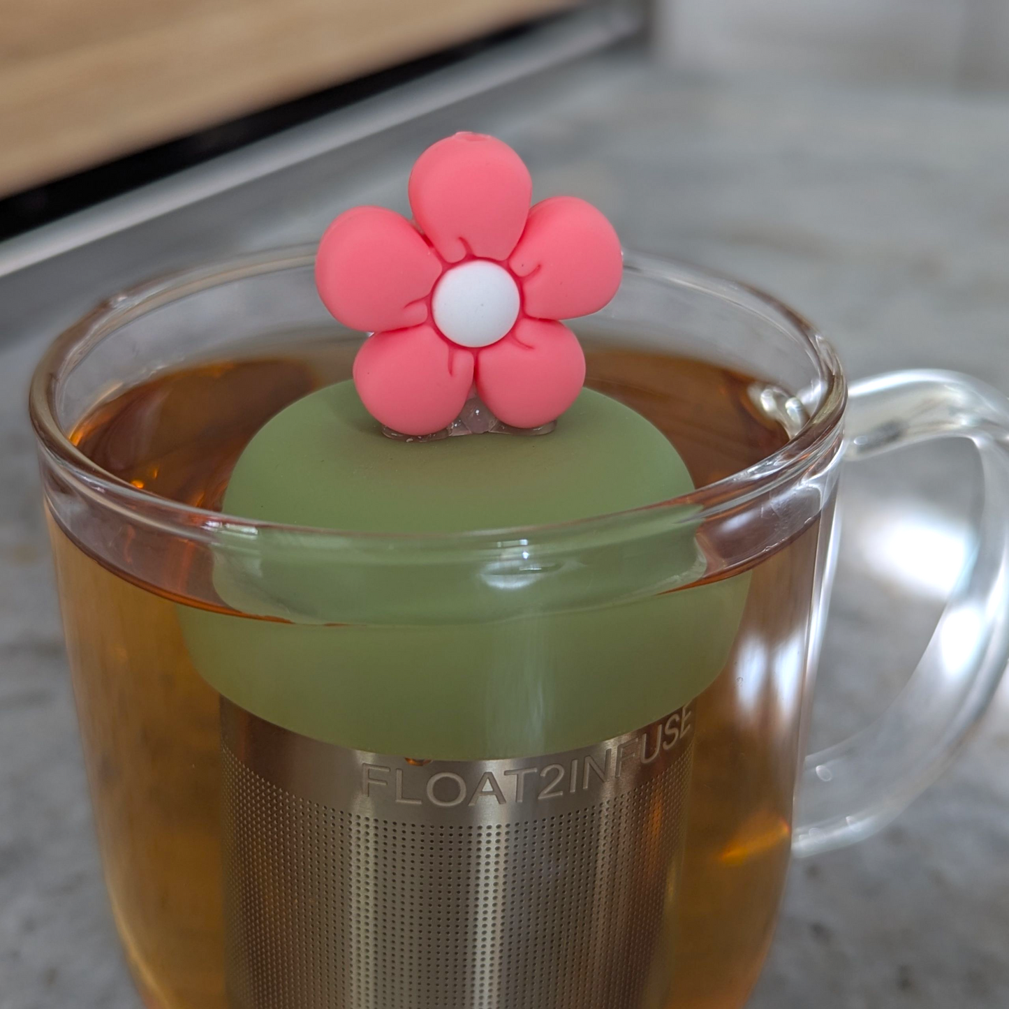 Coral Pink Daisy Floating Tea Steepe