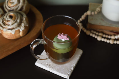 Warm Pink Lotus Flower Floating Tea Steeper I Green Base