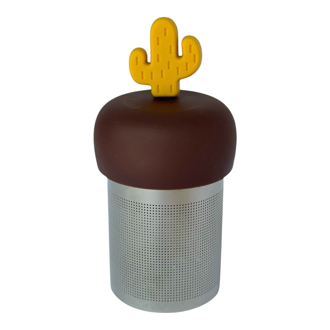 Golden Yellow Saguaro Cactus Floating Tea Steeper I Brown Base