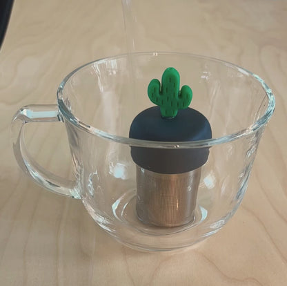 Green Saguaro Cactus Floating Tea Steeper I Grey Base