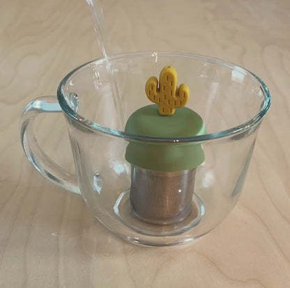 Golden Yellow Saguaro Cactus Floating Tea Steeper I Green Base