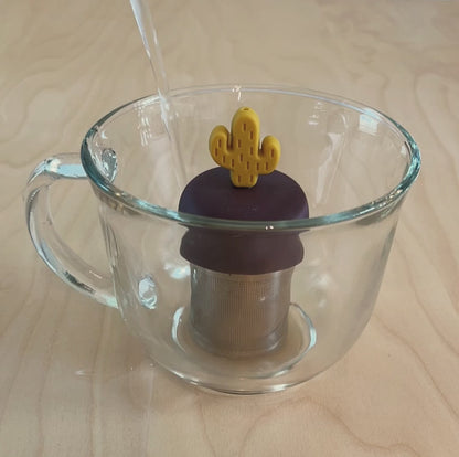 Golden Yellow Saguaro Cactus Floating Tea Steeper I Brown Base